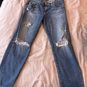 AG Adriano Goldschmied Distressed Boyfriend Jeans in Light Blue
